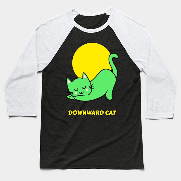 Downward Cat Baseball T-Shirt by Fresh Sizzle Designs